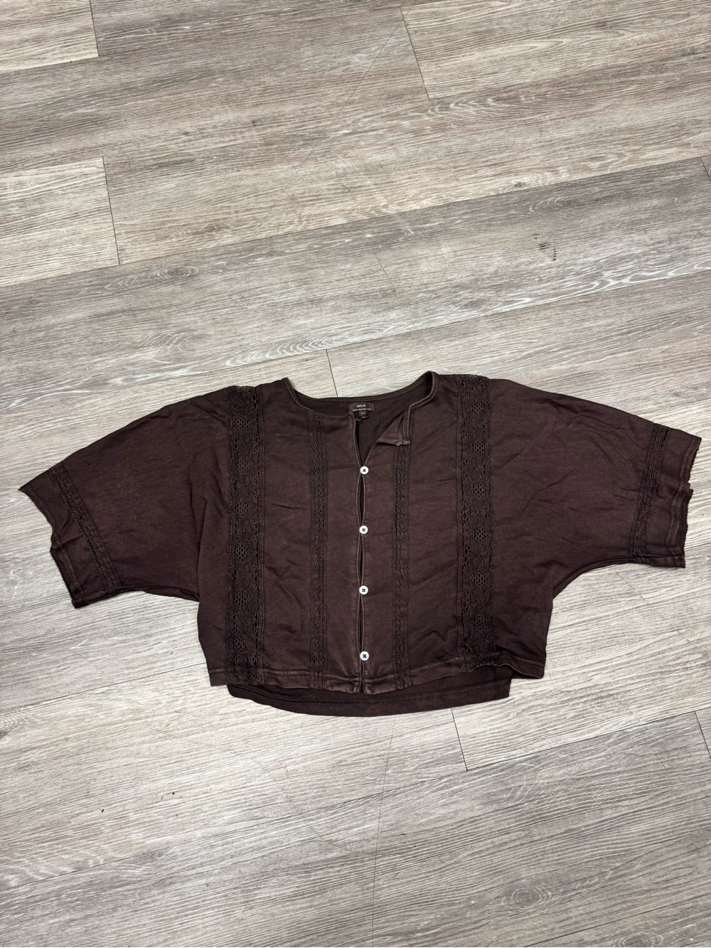 aerie Dark Brown Cropped Button-Front Top